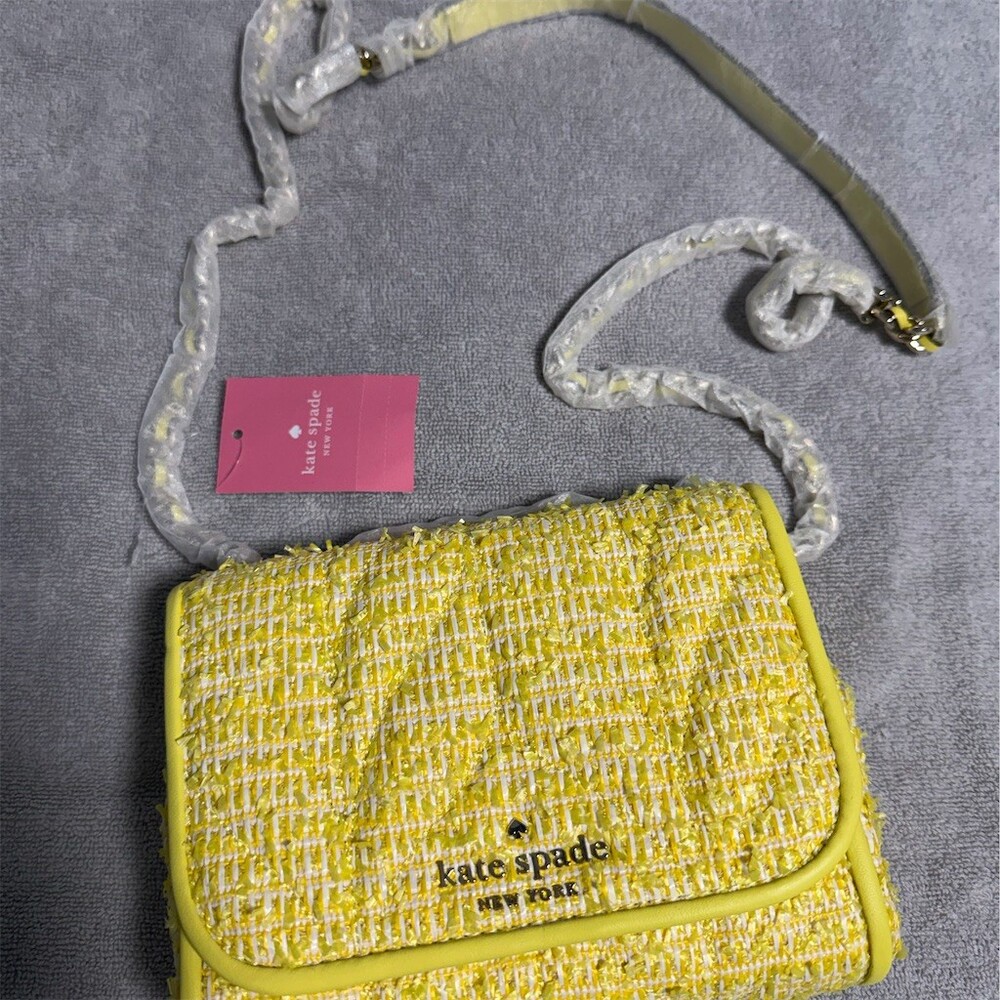 Kate Spade Mini Emelyn Quilted Tweed Crossbody Bag Yellow/White Mini